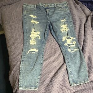 American Eagle Outfitters Ripped Light Blue Ankle Jeans